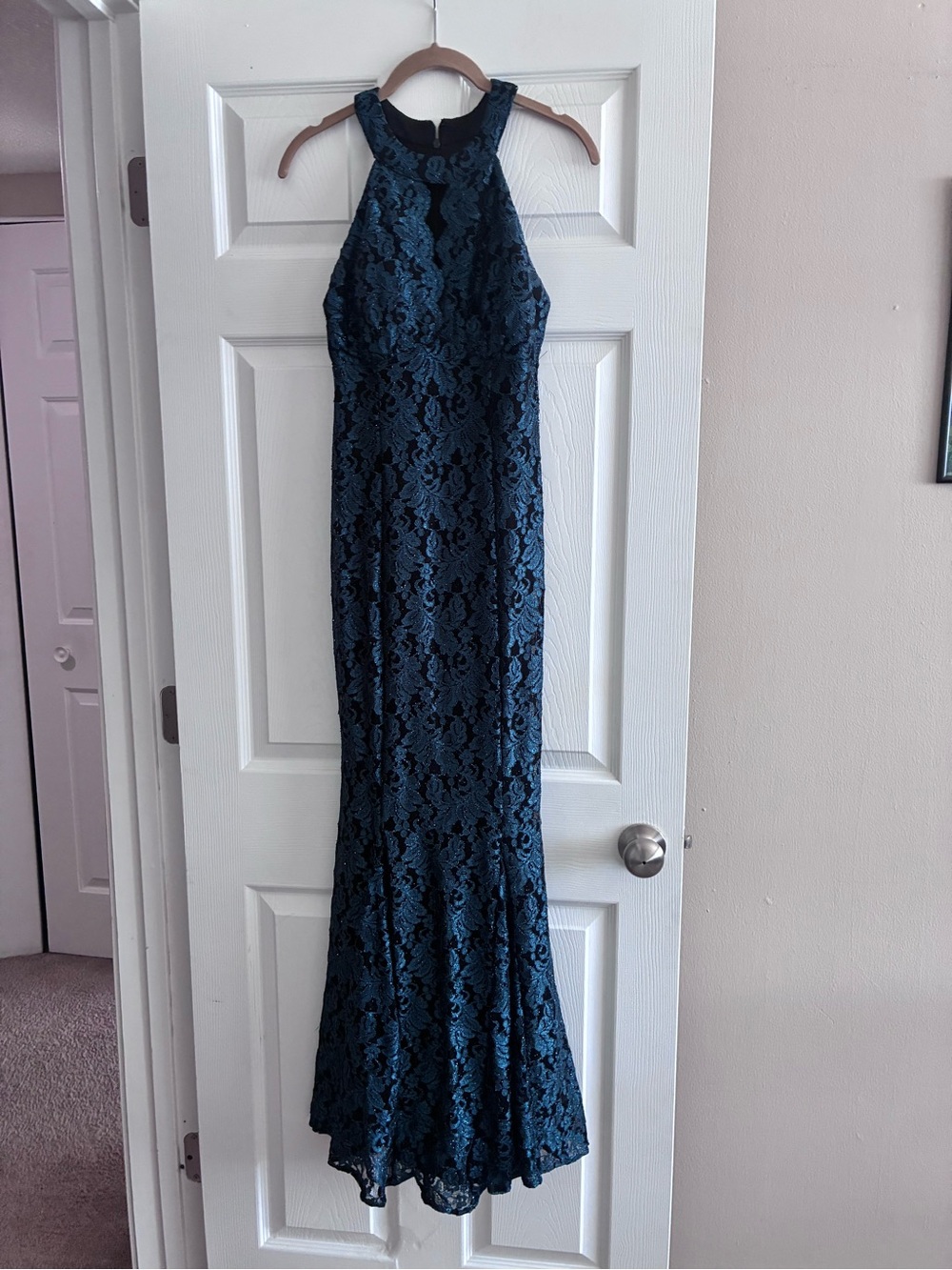 Night Way Collections Teal Lace Halter Dress